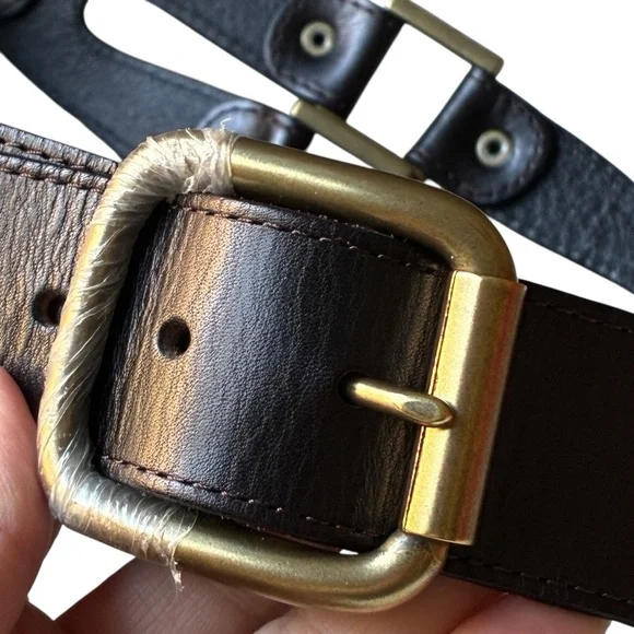 Linea Pelle Black Leather Belt Solid Brass Buckle Large NWOT - Picture 11 of 13